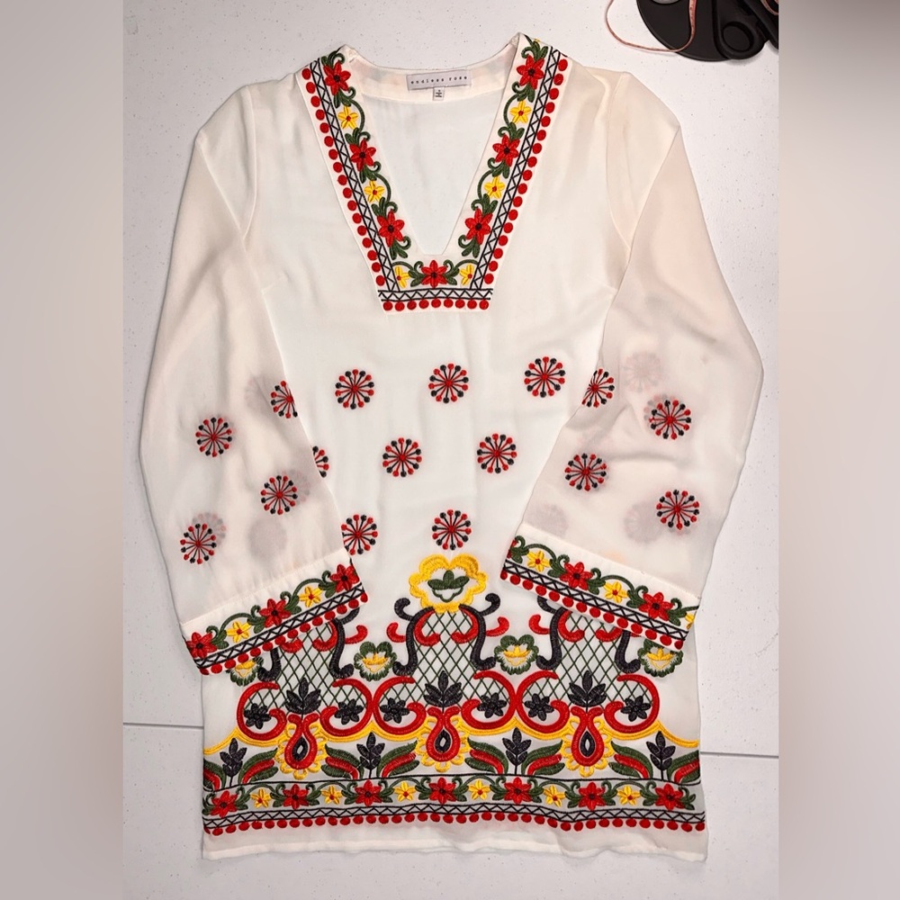Endless Rose Embroidered Sheer Tunic Top Oversized